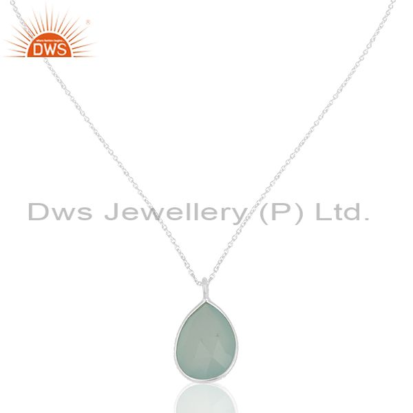 Fine silver aqua chalcedony gemstone girls pendant manufacturers