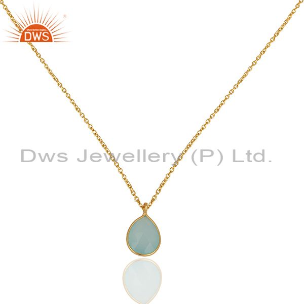 Aqua chalcedony gemstone gold plated 925 silver chain pendant jewelry