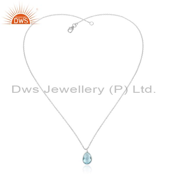 Handcrafted sterling silver 925 blue topaz pendant necklace