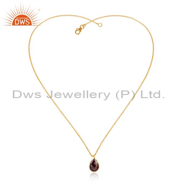 Handcrafted gold over silver 925 garnet pendant necklace