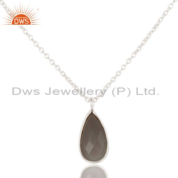 Solid silver plated handmade dyed chalcedony bezel set chain pendant necklace