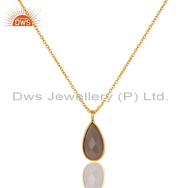 22k yellow gold plated handmade dyed chalcedony bezel set chain pendant necklace