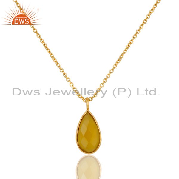 18k yellow gold plated dyed chalcedony bezel set brass chain pendant necklace