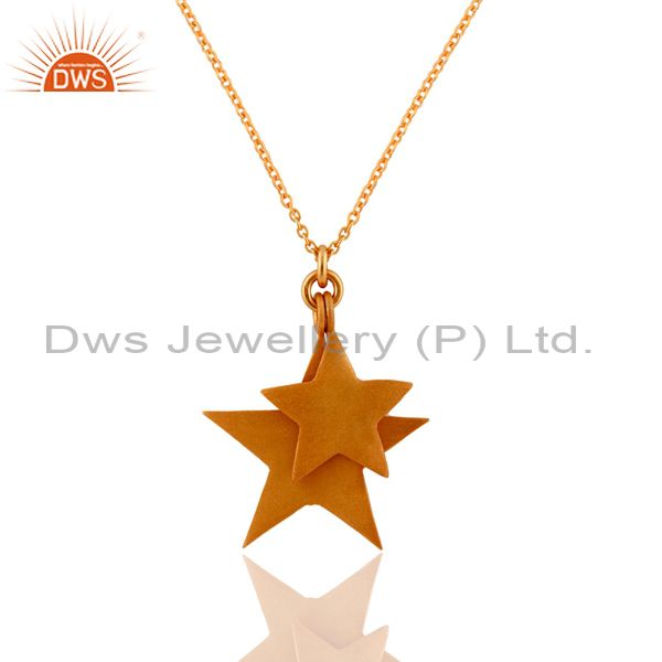 18k yellow gold plated sterling silver star charms pendant with chain