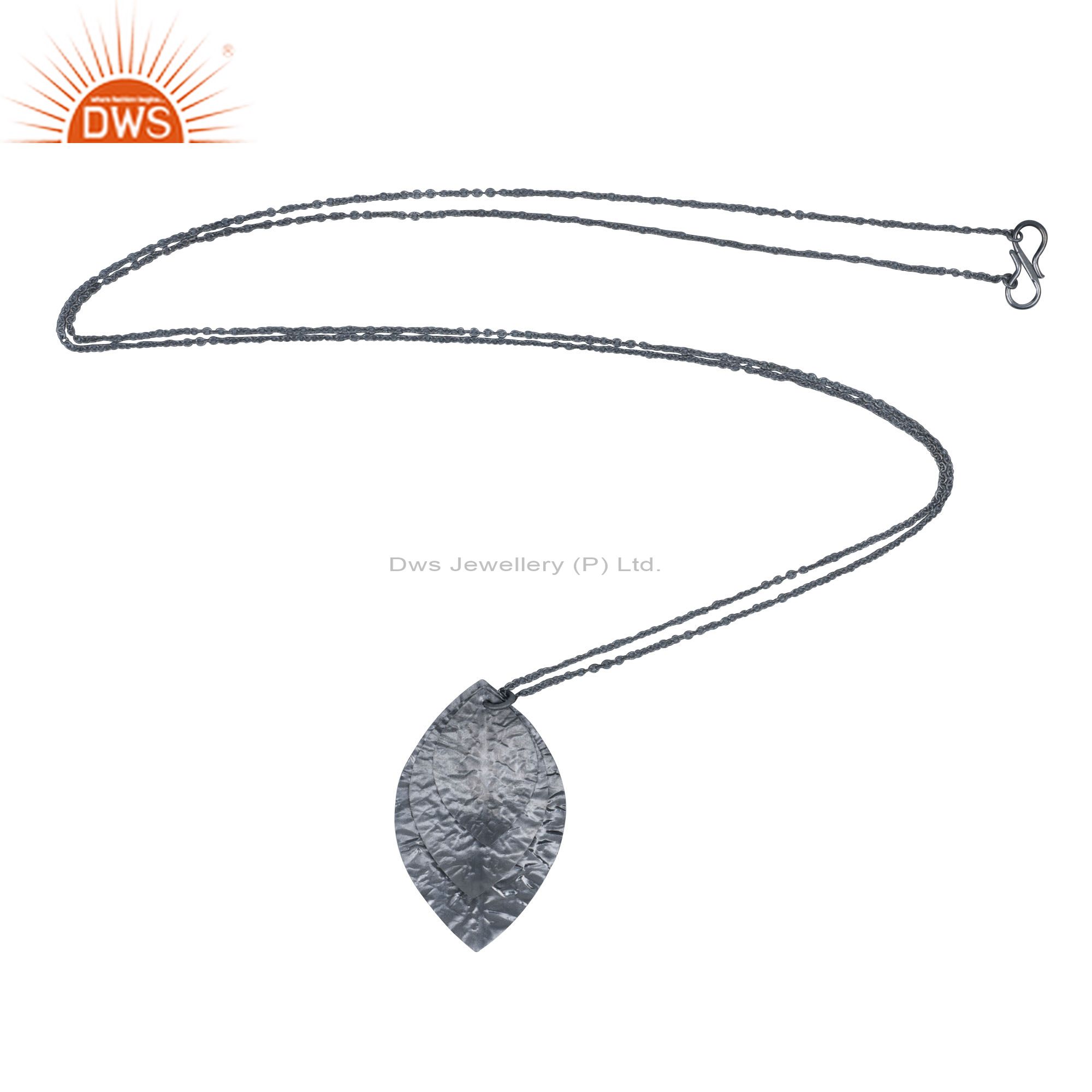 Oxidized solid sterling silver three petal pendant with chain necklace
