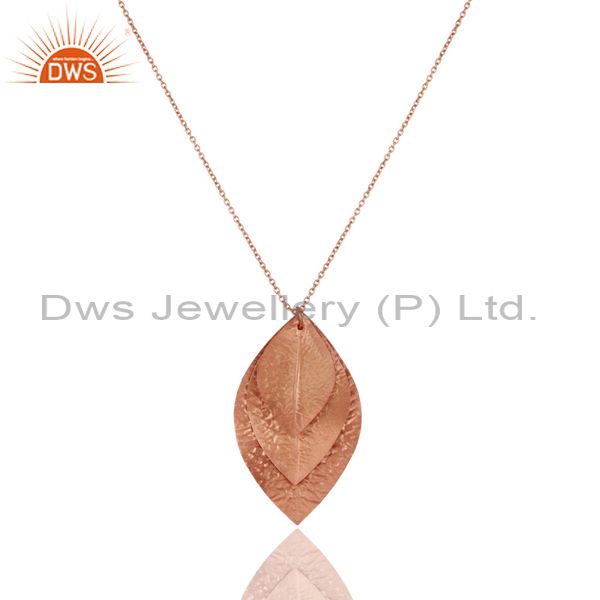 18k rose gold plated sterling silver handmade leaf pendant with chain