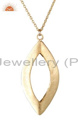 22k yellow gold plated sterling silver brushed marquise cutout pendant m/ chain
