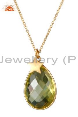 22k gold plated sterling silver lemon topaz and star charm pendant with chain