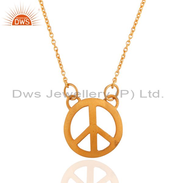 24k gold over 925 sterling silver peace sign charm pendant 16" in necklace