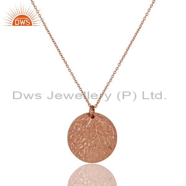 18k rose gold plated sterling silver plain disc design pendant with 31" in chain