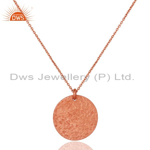 18k rose gold plated sterling silver hammered coin charms pendant with chain