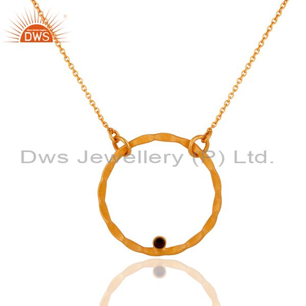 18k yellow gold plated sterling silver smoky quartz circle pendant with chain