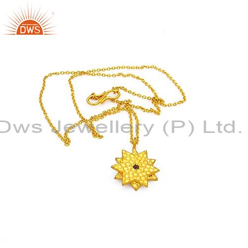 18k yellow gold plated sterling silver smoky quartz star pendant with chain