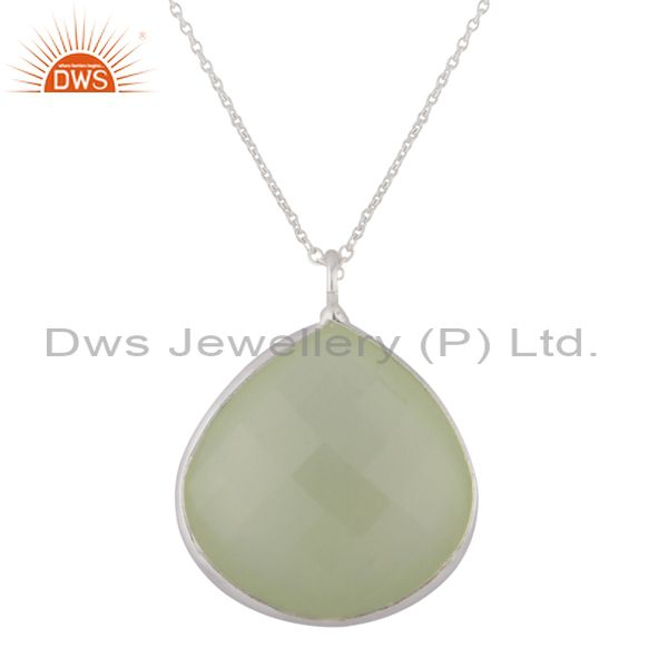 925 sterling silver green chalcedony stone bezel set drop pendant with chain