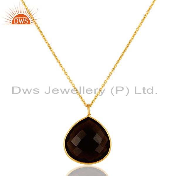 18k gold plated sterling silver smoky quartz gemstone pendant with 30" in chain