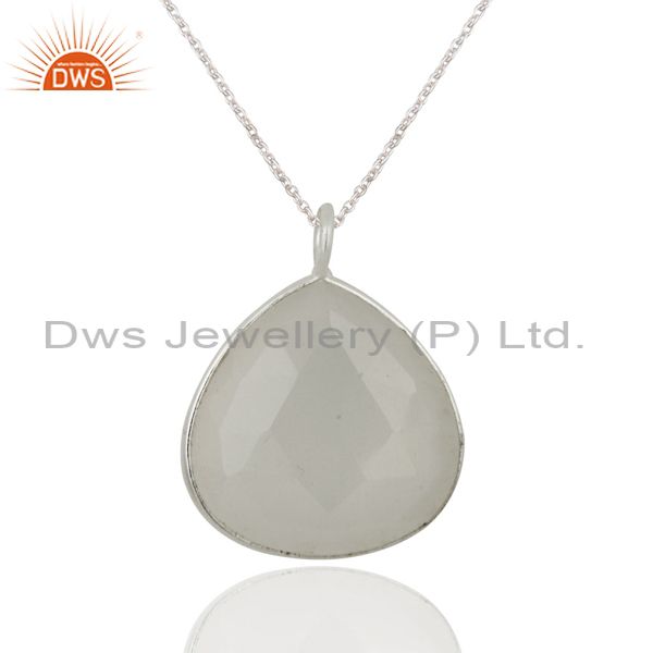 Handmade white moonstone bezel-set sterling silver pendant with chain