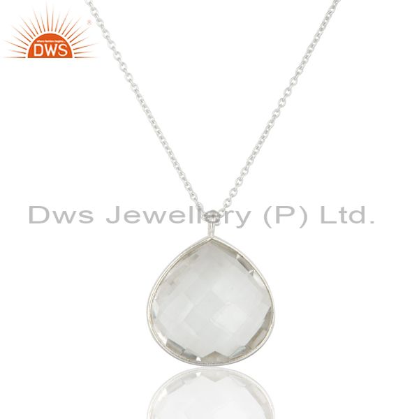 925 solid sterling silver crystal quartz gemstone bezel set pendant with chain