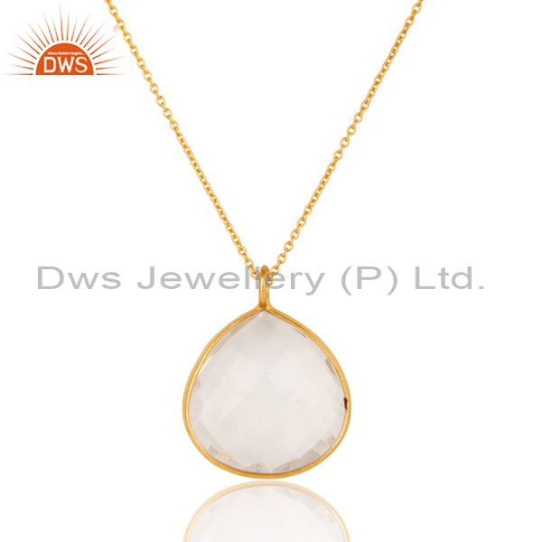 18k yellow gold plated sterling silver crystal quartz bezel set pendant w/ chain