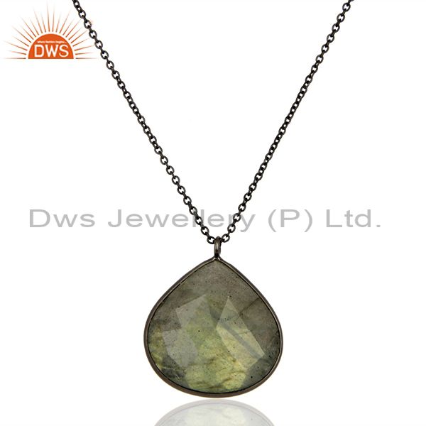 Labradorite gemstone rhodium plated silver pendant necklace jewelry