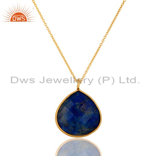 18k yellow gold plated sterling silver faceted lapis lazuli pendant with chain
