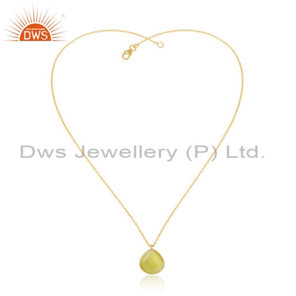 18k gold plated sterling silver chalcedony bezel set pendant chain necklace