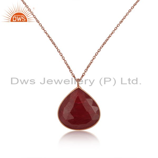 Dyed ruby gemstone rose gold plated sterling silver chain pendant wholesaler