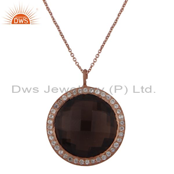 18k rose gold plated silver smoky quartz and white topaz halo pendant with chain