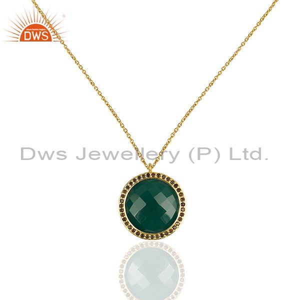 18k yellow gold plated silver green onyx and smoky quartz pendant with chain