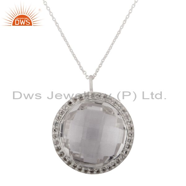 925 sterling silver crystal quartz and white topaz halo pendant with chain