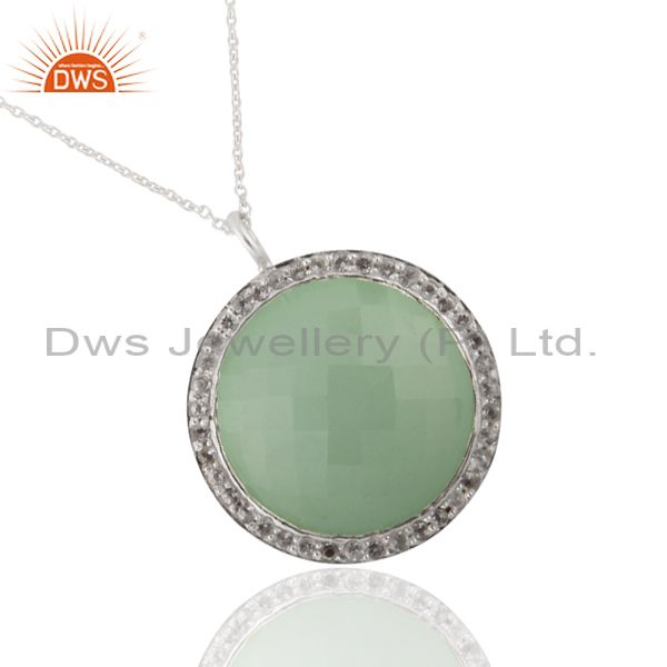 925 sterling silver aqua chalcedony and white topaz halo pendant with chain