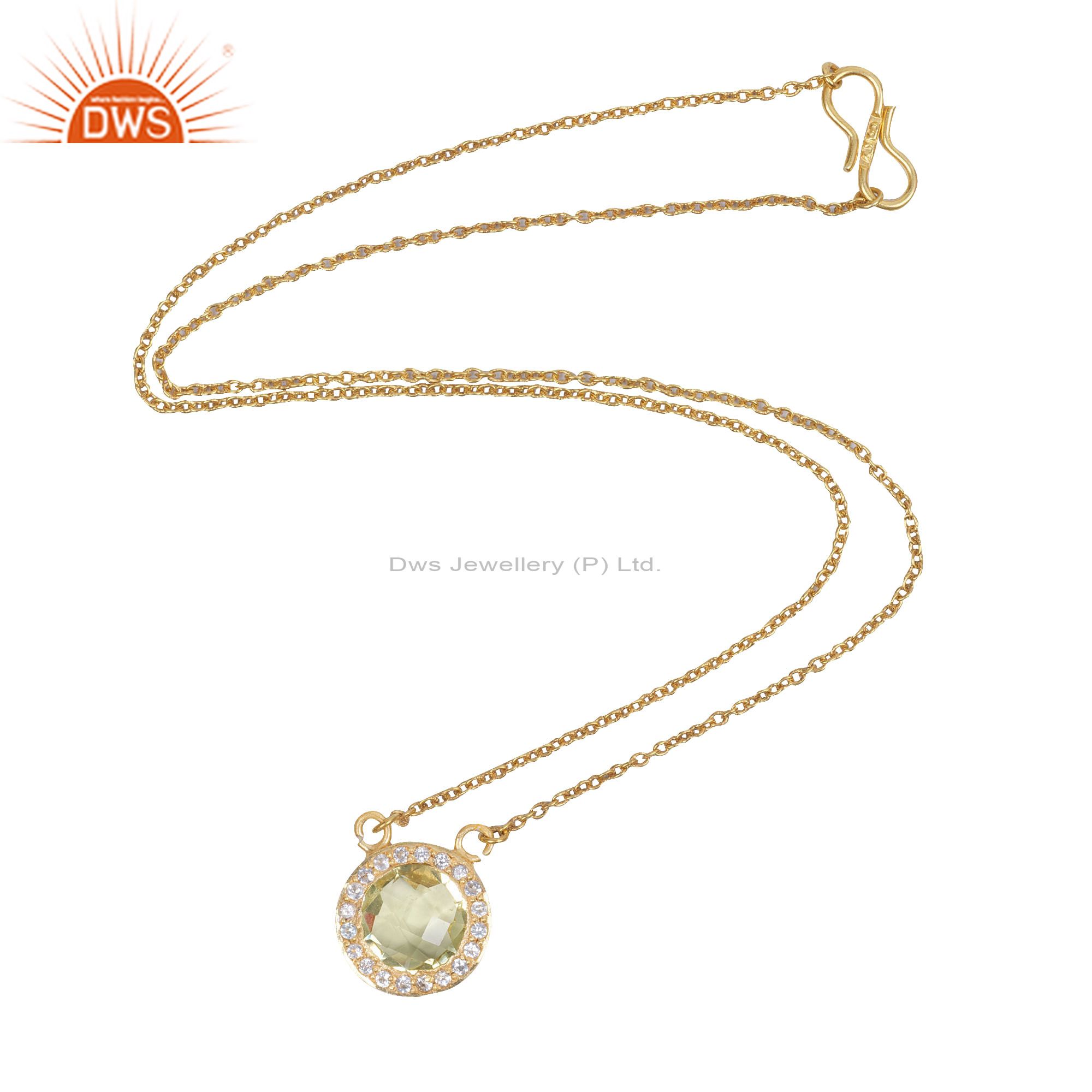 18k yellow gold plated solid silver lemon topaz and white topaz chain necklace