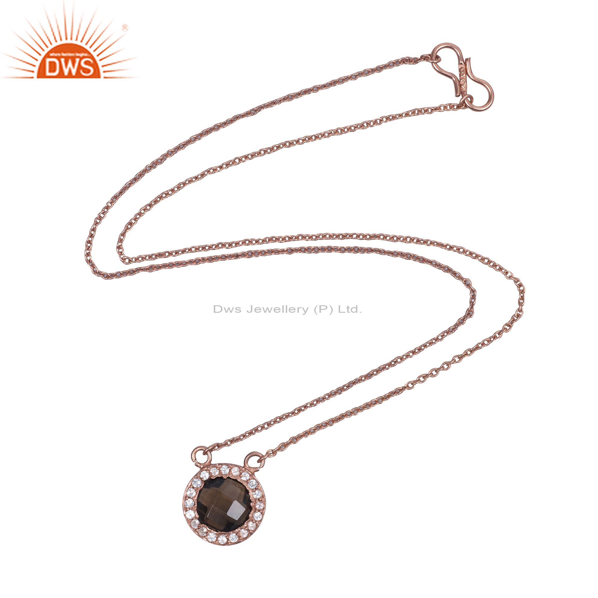18k rose gold plated sterling silver smoky quartz and white topaz pendant