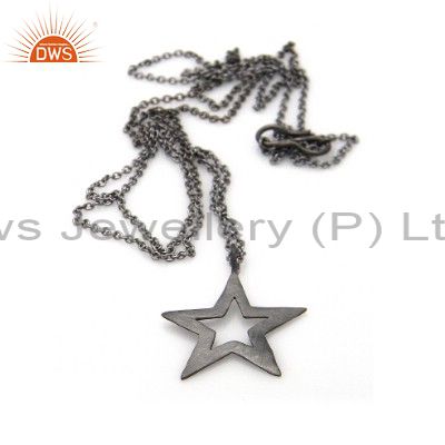 Oxidized sterling silver open star designer pendant with chain necklace