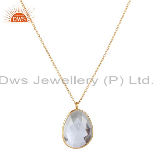 18k yellow gold plated sterling silver crystal quartz bezel pendant with chain