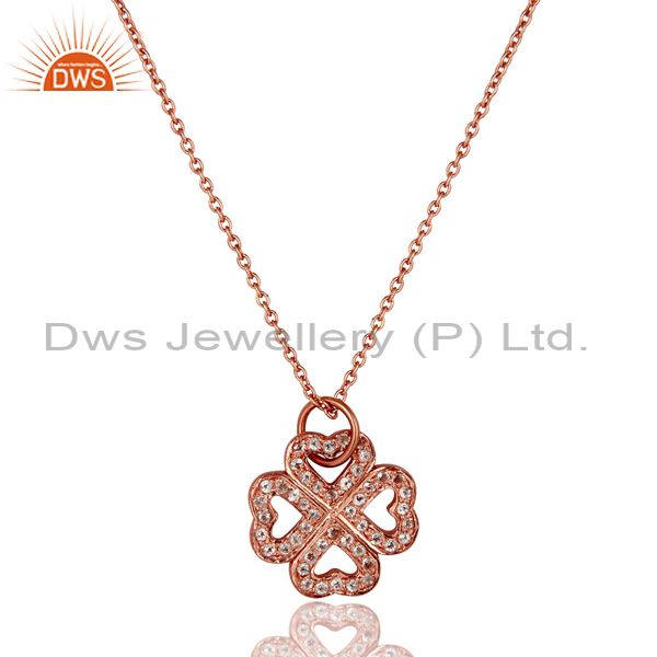 18k rose gold plated sterling silver white topaz pendant with chain necklace