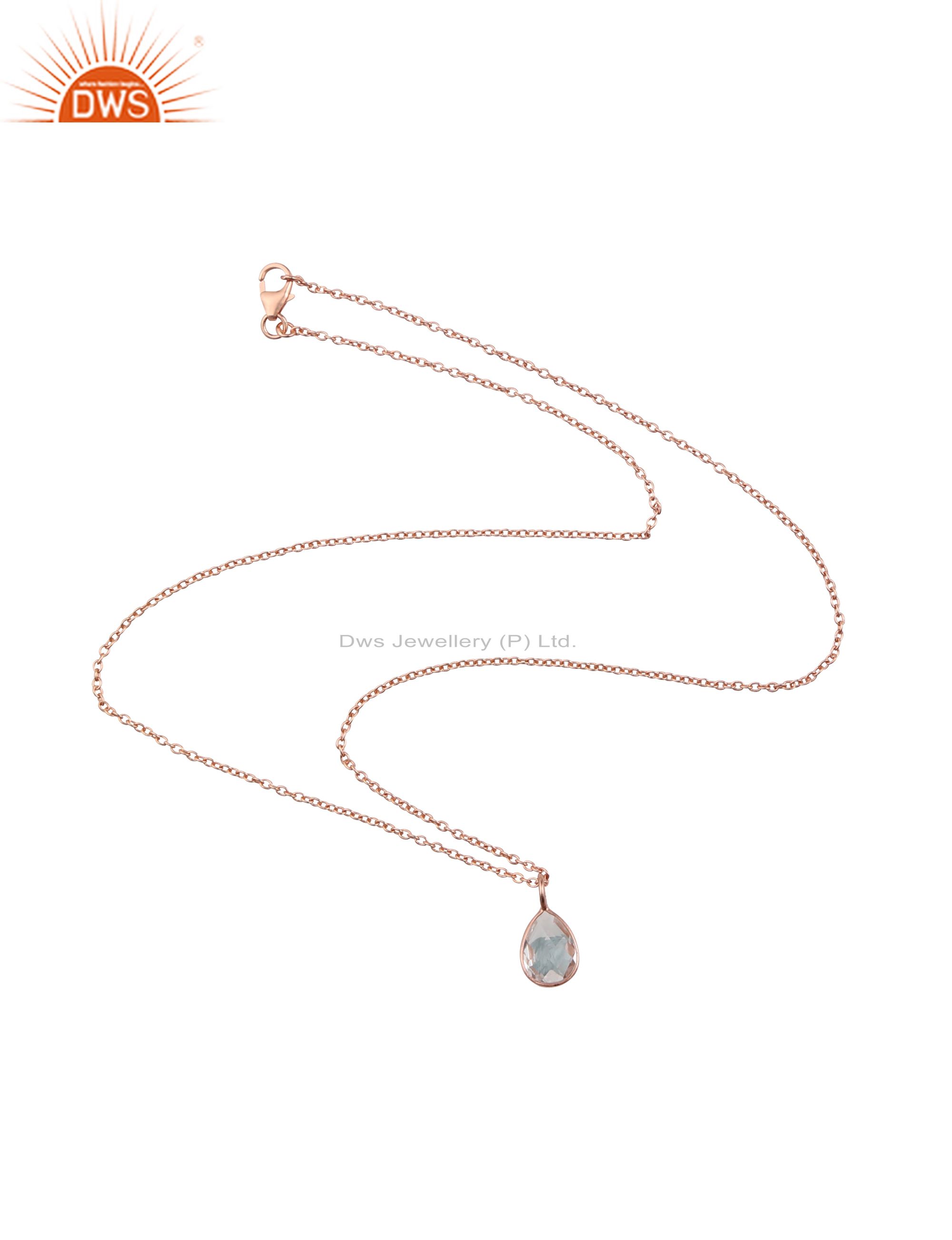18k rose gold plated sterling silver crystal quartz bezel drop pendant necklace
