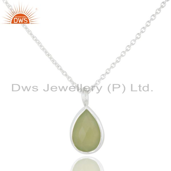 925 sterling silver green chalcedony gemstone bezel set pendant with chain