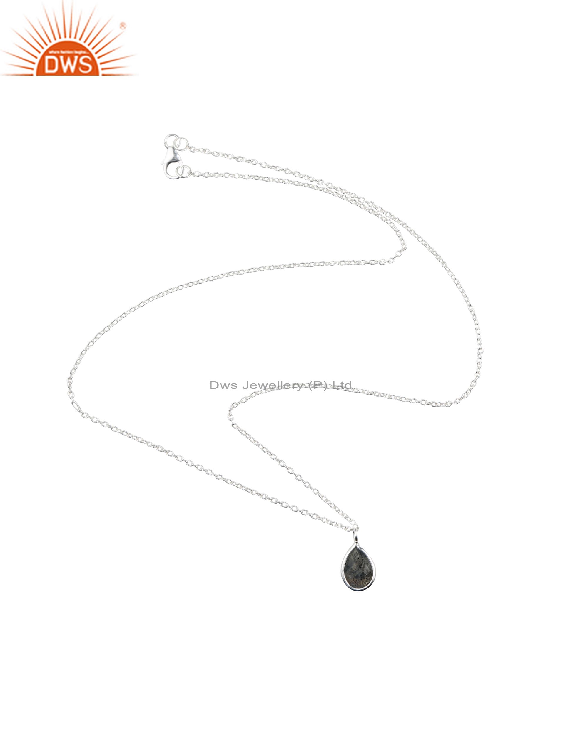 Handmade sterling silver natural labradorite bezel set drop pendant with chain