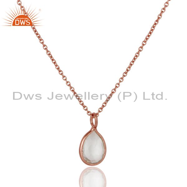 18k rose gold plated sterling silver crystal quartz gemstone drop pendant chain