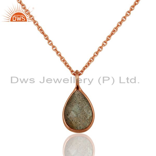 18k rose gold plated sterling silver labradorite bezel set pendant with chain
