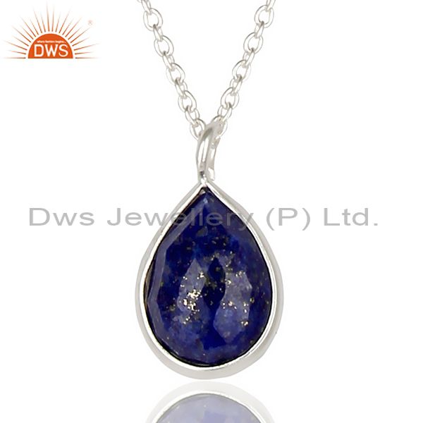 Gorgeous 925 sterling silver lapis lazuli gemstone bezel set chain pendant