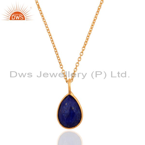 925 silver lapis lazuli 18-karat gold plated third eye chakra pendant necklace