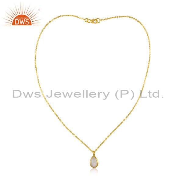 925 Silver Gold Plated White Moon Stone Pendant With Chain