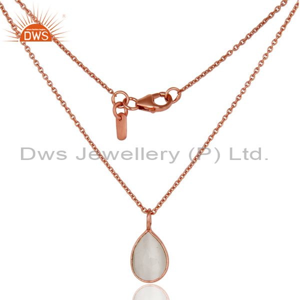 18k rose gold plated silver white moonstone bezel set pendant with chain