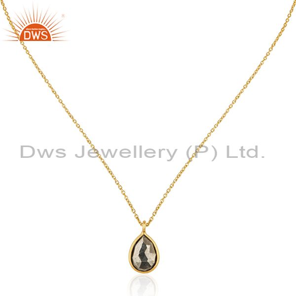 22k yellow gold plated sterling silver pyrite gemstone drop pendant with chain