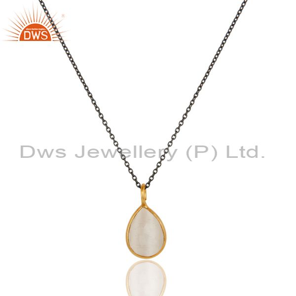 18k gold plated & oxidized 925 silver rainbow moonstone chain pendant necklace