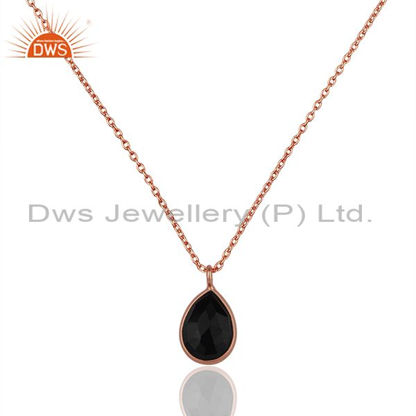 Black onyx gemstone 925 silver rose gold plated chain pendant
