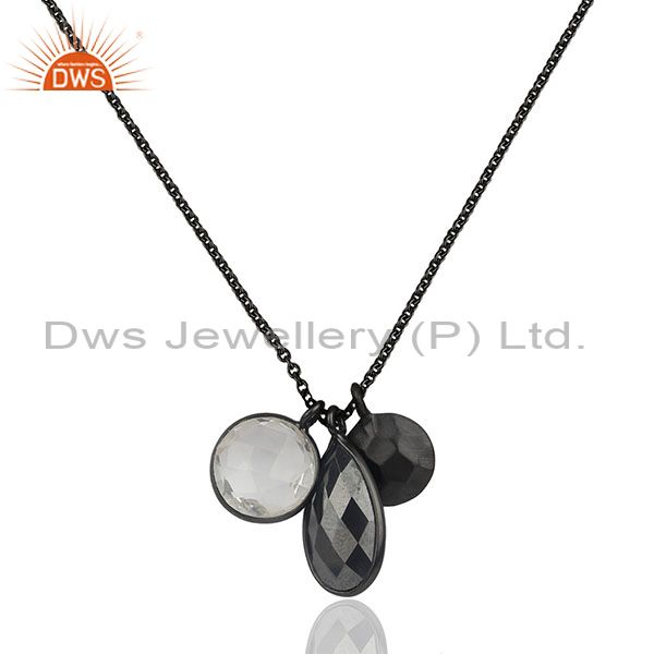 Multi gemstone black rhodium plated 925 silver chain pendant wholesale