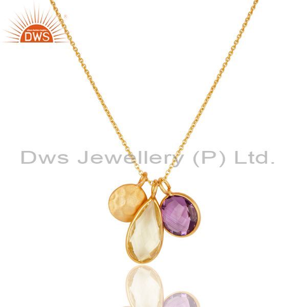 18k yellow gold plated sterling silver lemon topaz and amethyst chain necklace