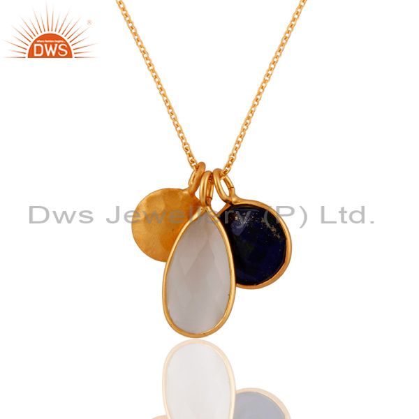 18k gold plated 925 silver white moonstone and lapis lazuli pendant with chain